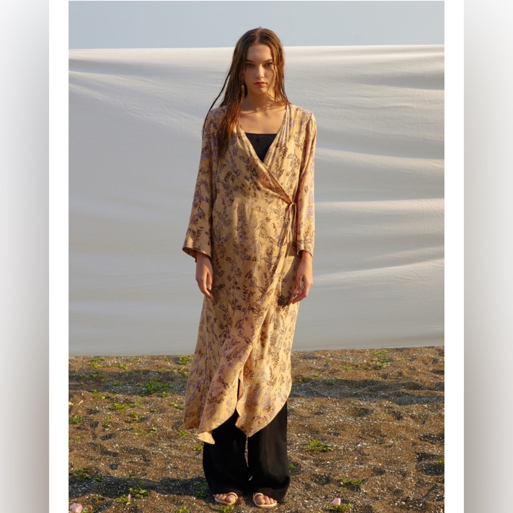 Hand-Dyed Met And Mels Robe Dress In Plants(Beige)